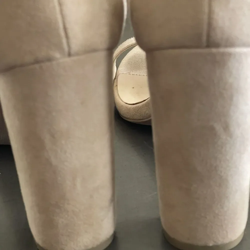 Wild Diva Nude Ankle Strap Block High Heel Open Toe Shoes 6 Faux Suede Wedding